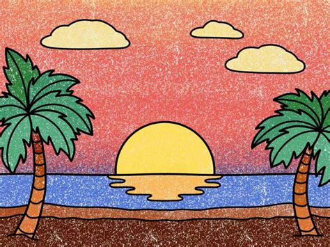 Beach Sunset Drawing (easy) - HelloArtsy