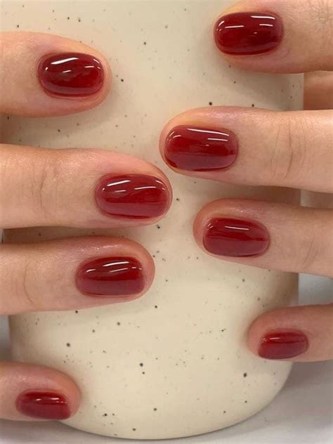 red jelly short nails | Gel nails, Short nails, Nail art