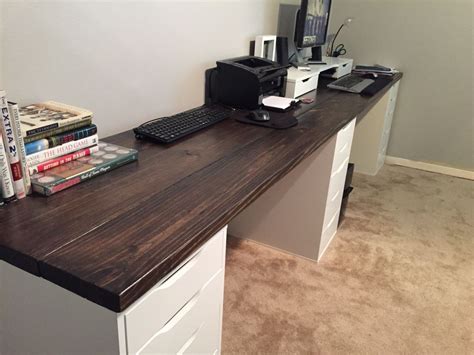 Long Computer Desk For Two | Wooden Cabinets Vintage