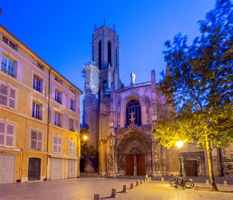 Aix-en-Provence. The facade of the old catholic cathedral at sunrise. | Stock image | Colourbox