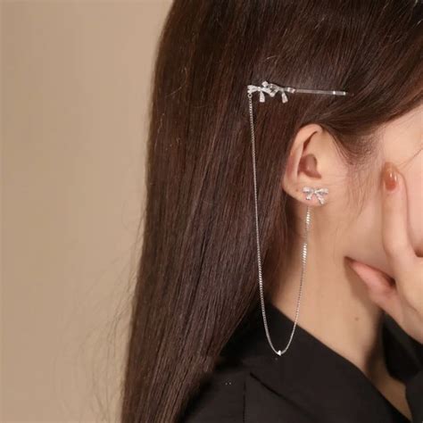 Bow chain earrings hairpin | Chain earrings, Earrings, Cheap fashion ...