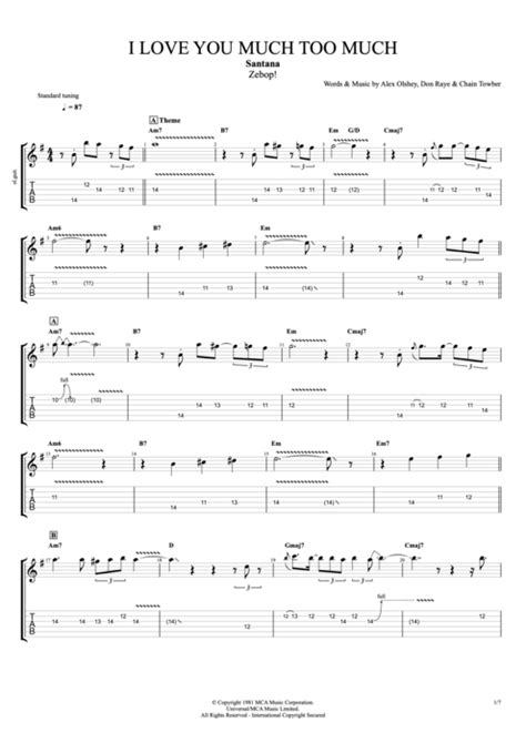 I Love You Much Too Much by Santana - Full Score Guitar Pro Tab | mySongBook.com