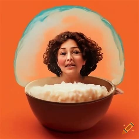 Woman inside a pot of rice pudding