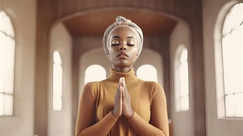 Premium AI Image | African American woman praying in church