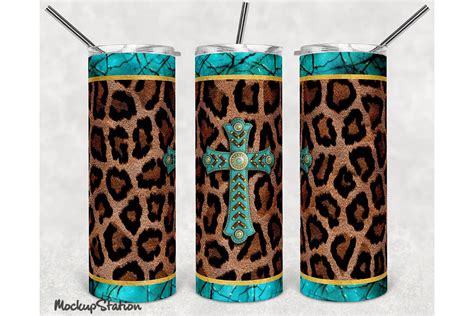 Leopard 20oz Skinny Tumbler Design Sublimation PNG By MockupStation ...