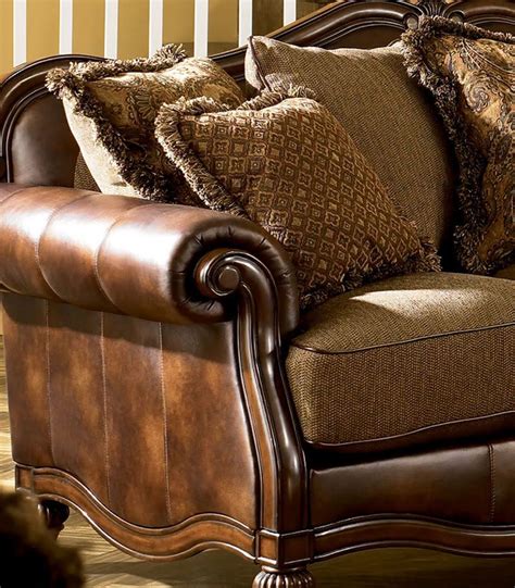 Ashby - Wood Trim Chenille & Faux Leather Sofa Couch Set Living Room Furniture | Quality living ...