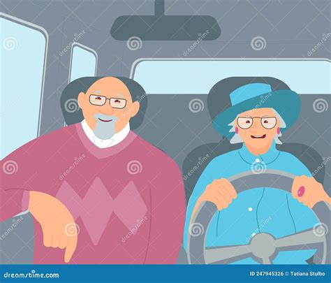 Elderly Female Driver and Senior Passenger Character Inside a Car Stock ...