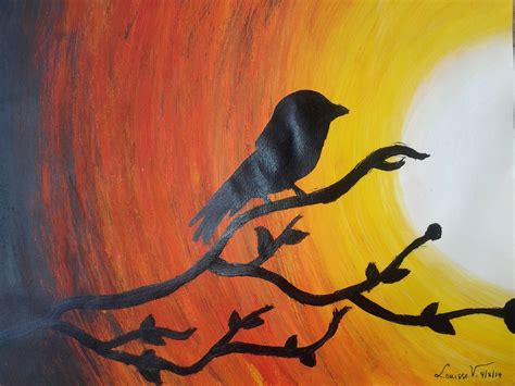 A bird sitting on a branch painting of mine. #simple #painting | Painting, Drawings, Art