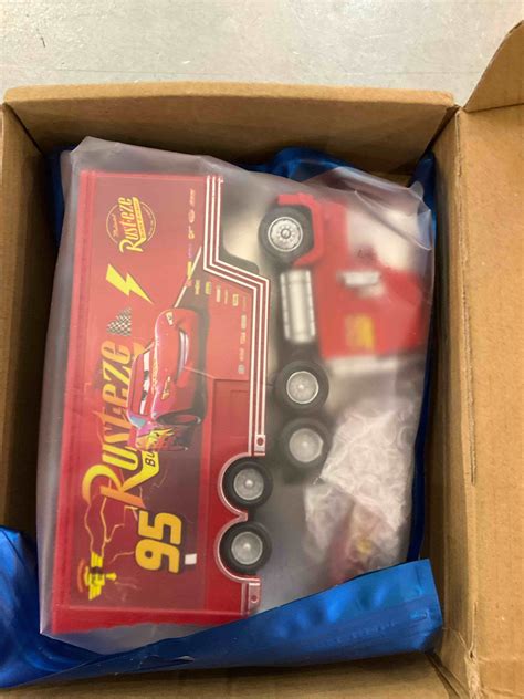Movie Cars Toys Red Lightning McQueen Mack Hauler Truck & Racer Speed Racers Metal Toy Car 1:55 ...