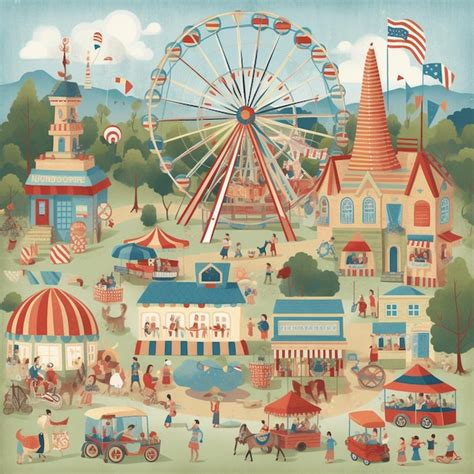 Premium AI Image | A painting of a fair with a ferris wheel and a ferris wheel.