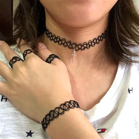 90s Tattoo Choker | 12 Pieces Assorted Color Tattoo Choker Collar ...