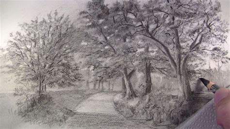 How to Draw with Charcoal Pencils-A Landscape Sketch | Landscape sketch ...