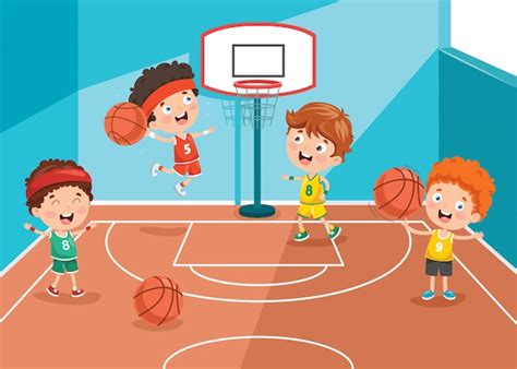 Premium Vector | Little kids playing basketball outside