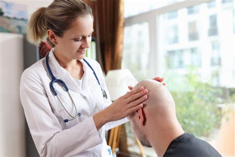 Dermatologist Examines Head Skin of Bald Male Person Stock Image ...