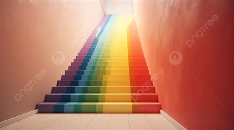 Rainbow Colored Staircase Runs Up To A Doorway Background, 3d Rendering ...
