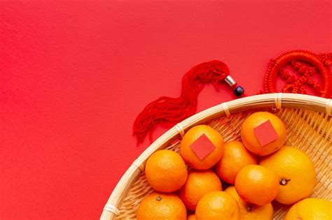 Free Photo | Top view of tangerines chinese new year