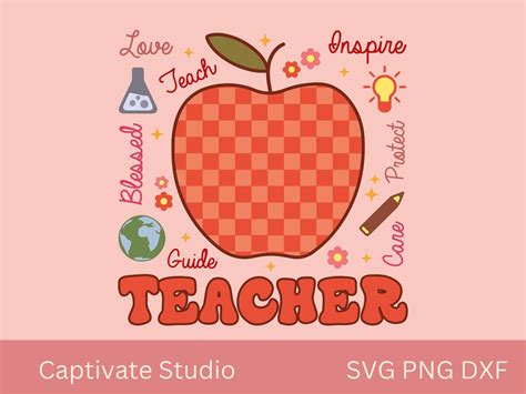 Teacher Svg Png Dxf Cricut Sublimation File, School Kindergarten Teacher Svg Png, Trendy ...