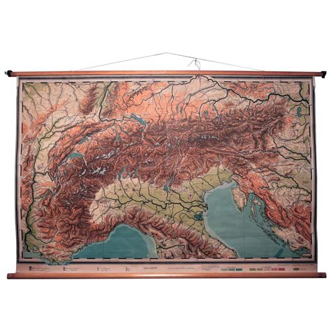 Vintage Swedish Topographic School Map of European Alps, Made in Sweden 1922 For Sale at 1stDibs ...