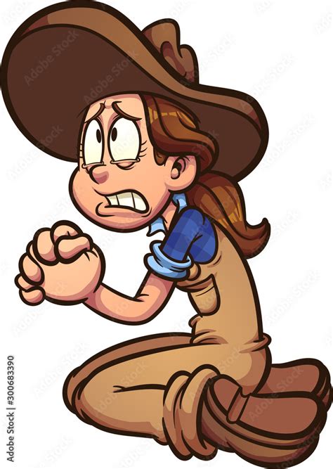 Vecteur Stock Cartoon farmer girl begging or praying clip art. Vector ...