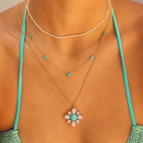 14K Gold Graduating Genuine Turquoise Necklace – Baby Gold