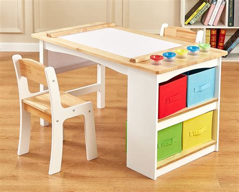 Buy FUNLIO Wooden Kids Art Table & 2 Chairs Set (for Ages 3-8), Kids ...