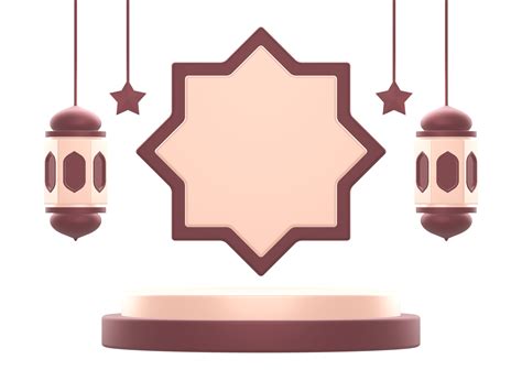 3d rendering of islamic celebration festival or holiday podium display background with two ...
