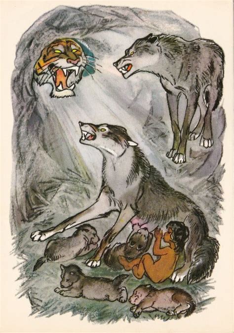 The Jungle Book, Mowgli Story -- Rudyard Kipling. Drawing by Stroganova - 1975. Fine Arts Publ ...