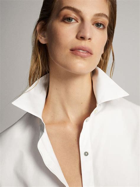 KOSZULA Z SATYNOWEJ BAWEŁNY - Kobieta - Massimo Dutti | Satin shirt, White shirt blouse, Women