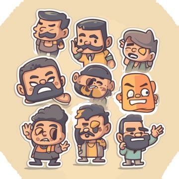 Set Of Cartoon People Stickers With Faces Vector, Ownership, Sticker, Cartoon PNG and Vector ...