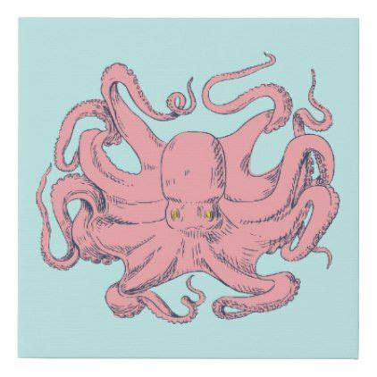 Retro Pink Octopus Faux Canvas Print - ocean side nature waves freedom design | Canvas prints ...