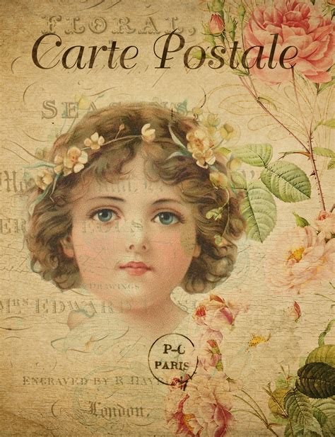 Girl French Floral Vintage Postcard Free Stock Photo - Public Domain Pictures