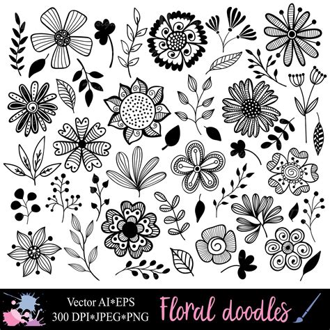 Floral Doodles Clipart Flowers Doodle Clipart Hand Drawn - Etsy ...