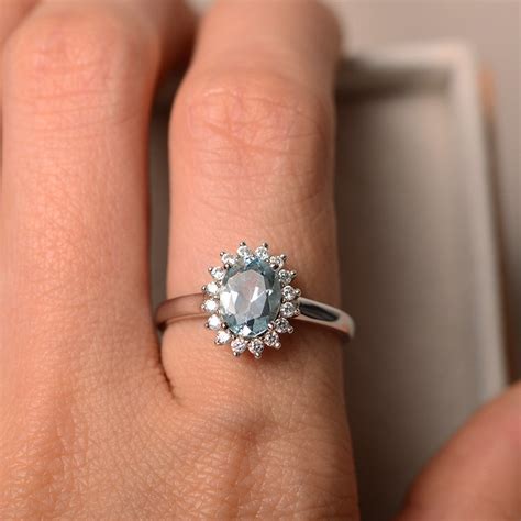 Genuine Aquamarine Ring Oval Cut Aquamarine March Birthstone - Etsy