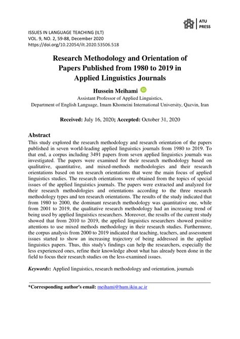 (PDF) Research Methodology and Orientation of Papers Published from 1980 to 2019 in Applied ...