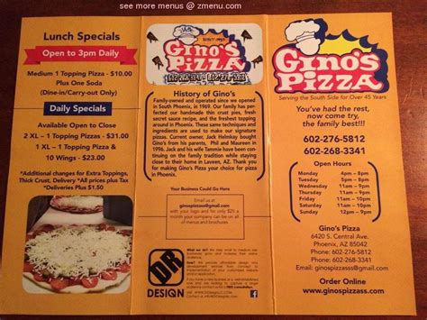 Menu at Gino's Pizza pizzeria, Phoenix, S Central Ave