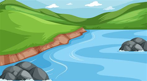 Background Scene of Hills and River 1114646 Vector Art at Vecteezy