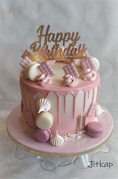 Pretty Pink and White Birthday Cake by Jitkap