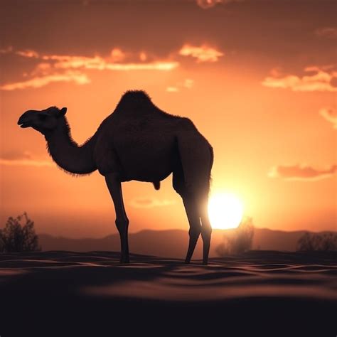 Premium AI Image | A camel stands in the desert at sunset.