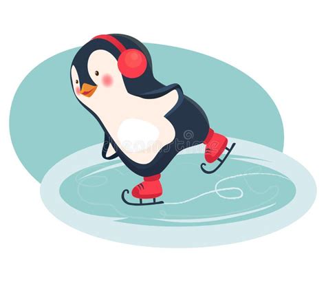 Penguin skater cartoon stock illustration. Illustration of season - 123293258