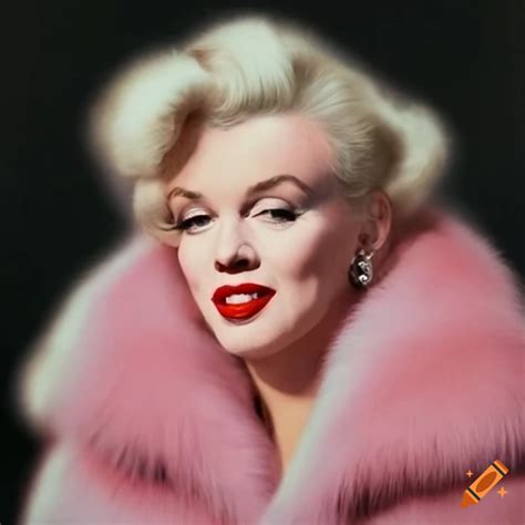 Marilyn monroe in a pink fur coat on Craiyon