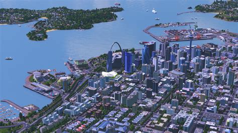 Downtown Newport with the port and the bay inlet behind it. Only Vanilla assets* : r/CitiesSkylines