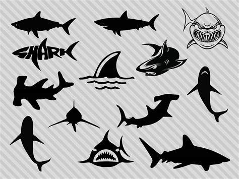 Shark svg bundle, shark clipart, shark silhouette svg, hammerhead shark svg, great white shark ...