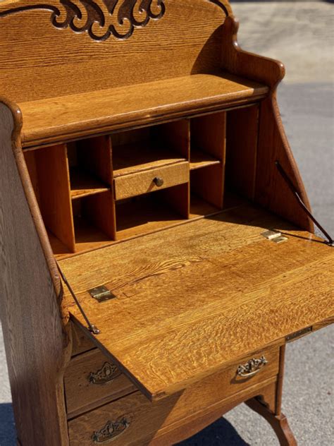 Antique Victorian Quartersawn Oak Drop Front Secretary Writing Desk by Larkin - Scranton Antiques