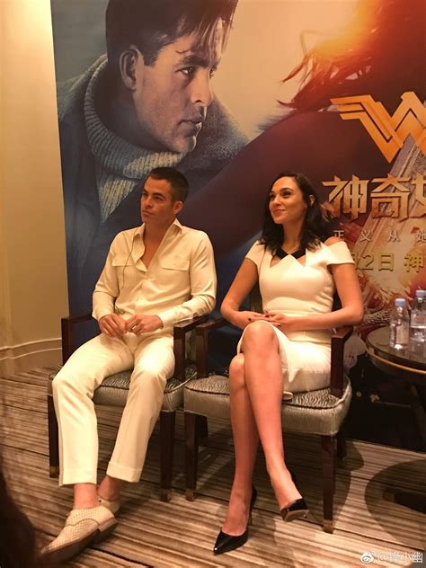 Gal Gadot and Chris Pine at a press conference «Wonder Woman» in ...