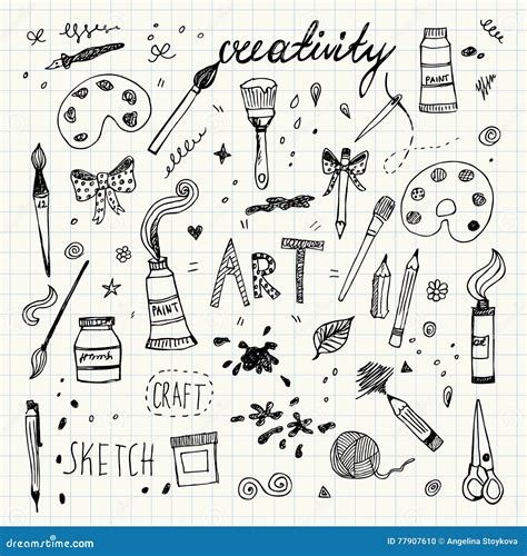 Hand Drawn Art and Craft Vector Symbols and Objects Stock Vector - Illustration of creation ...