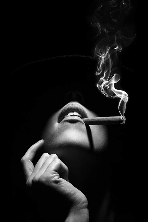 Sensual Portrait of a Woman Smoking a Cigar Black & White - Etsy