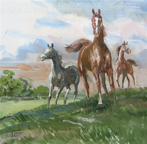 3 horses on a bluff – Original Art by Sam Savitt