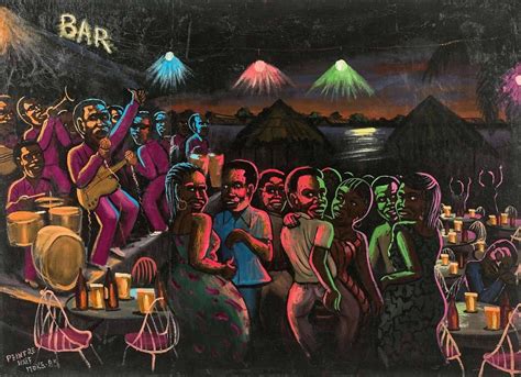 Moké (Congolese, 1950-2001)The Bar, 1985Oil on sack, 94.50 x 135 cm | Contemporary african art ...