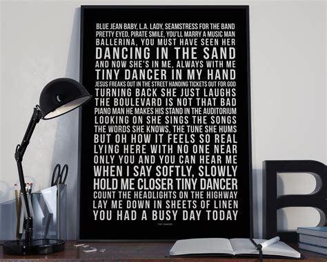 Tiny Dancer - Song Lyrics Typography Elton John Tribute - PRINTED music Art bedroom office ...