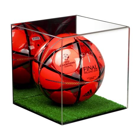 Deluxe Acrylic Full Size Soccer Ball Display Case with Mirror and Turf ...